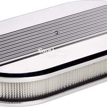 NEW BILLET SPECIALTIES RIBBED POLISHED ALUMINUM LARGE OVAL AIR CLEANER ASSEMBLY, 15" LONG X 8 1/2" WIDE X 3" TALL WITH K&N LIFETIME FILTER ELEMENT & STAINLESS STEEL HARDWARE