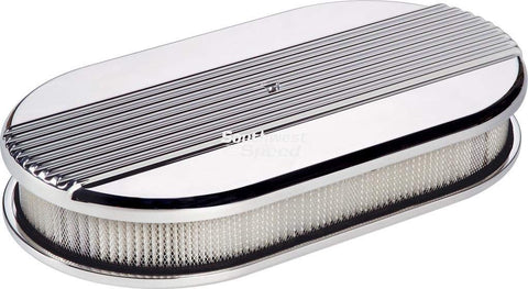 NEW BILLET SPECIALTIES RIBBED POLISHED ALUMINUM LARGE OVAL AIR CLEANER ASSEMBLY, 15