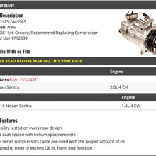 A/C Compressor - 6-Groove PXC14 Type - Compatible with 2012-2016 Nissan Sentra (Fits From 11/22/2011)