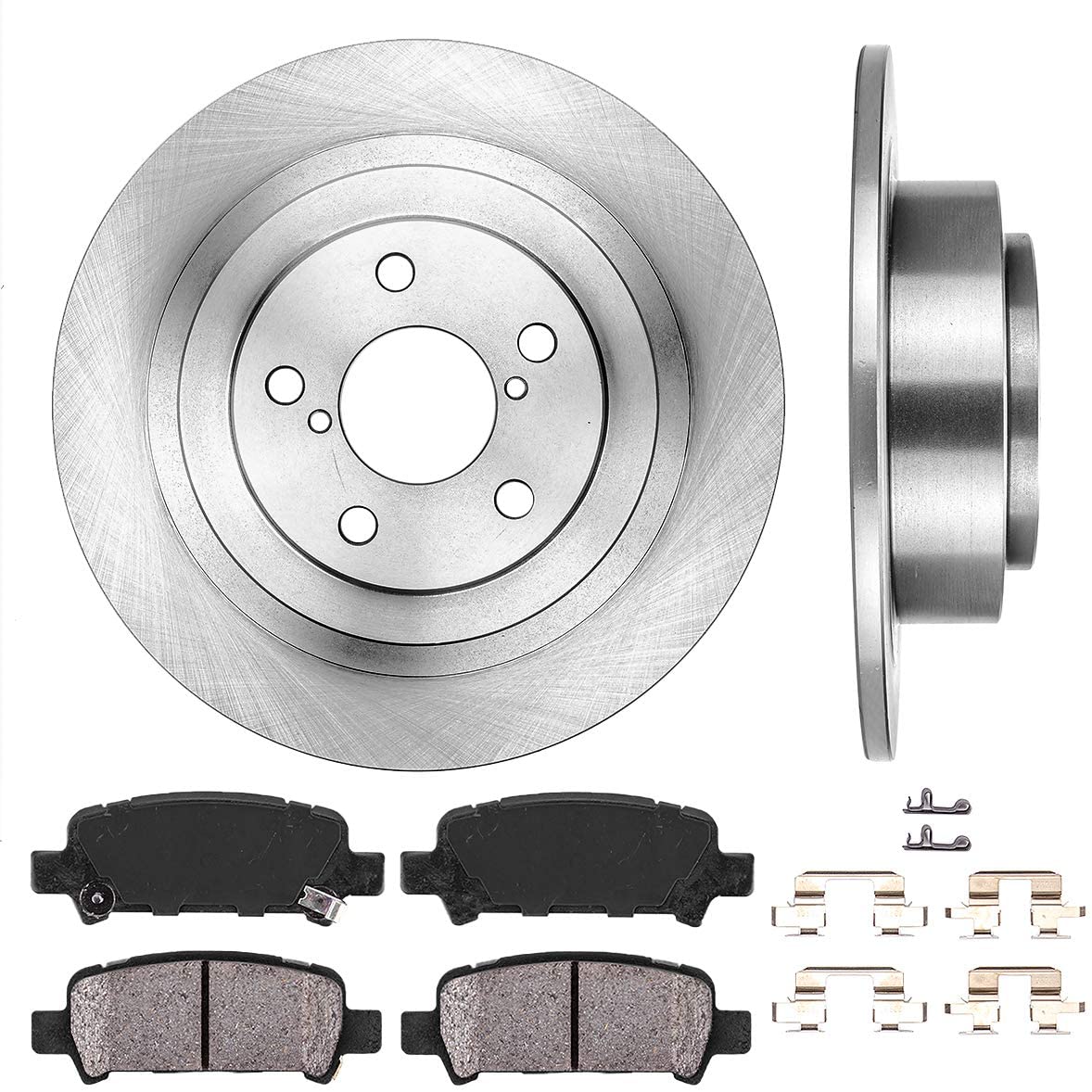 CRK14794 REAR 290 mm Premium OE 5 Lug [2] Brake Disc Rotors + [4] Ceramic Brake Pads + Clips