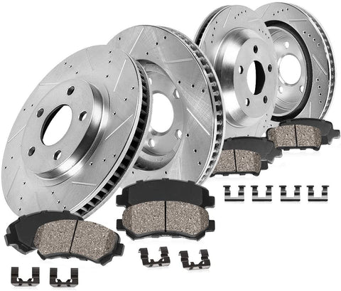 Callahan CDS02153 FRONT 355.4mm + REAR 365mm D/S 5 Lug [4] Rotors + Brake Pads + Clips [fit 2010-2015 Chevy Camaro]