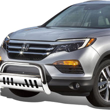 Replacement for Honda Pilot/Ridgeline 3 inches Bumper Push Bull Bar+Removable Skid Plate (Chrome)
