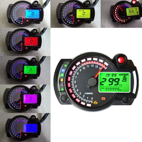 XinQuan Wang Motorcycle Digital LCD Gauge Speedometer Dashboard Odometer Tachometer Motorbike Moto Fuel Level Speed Instrument Auto Gauge