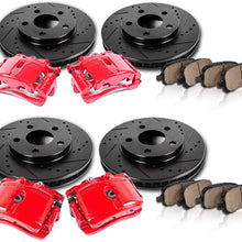 Callahan CCK05276 [4] FRONT + REAR Red Brake Calipers + [4] Black Drilled/Slotted Rotors + Ceramic Pads + Hardware