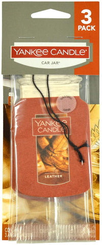 Yankee Candle Classic Paper Car Jar Hanging Odor Neutralizing Air Freshener, Leather Scent - 3 Pack