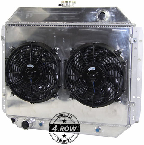 Primecooling 62MM 4 Row Core Aluminum Radiator +Fan (12 inches Dia.) Shroud for Ford F100 F150 F250 F350 Truck Pickup 1966-79 /Bronco V8 1978-79