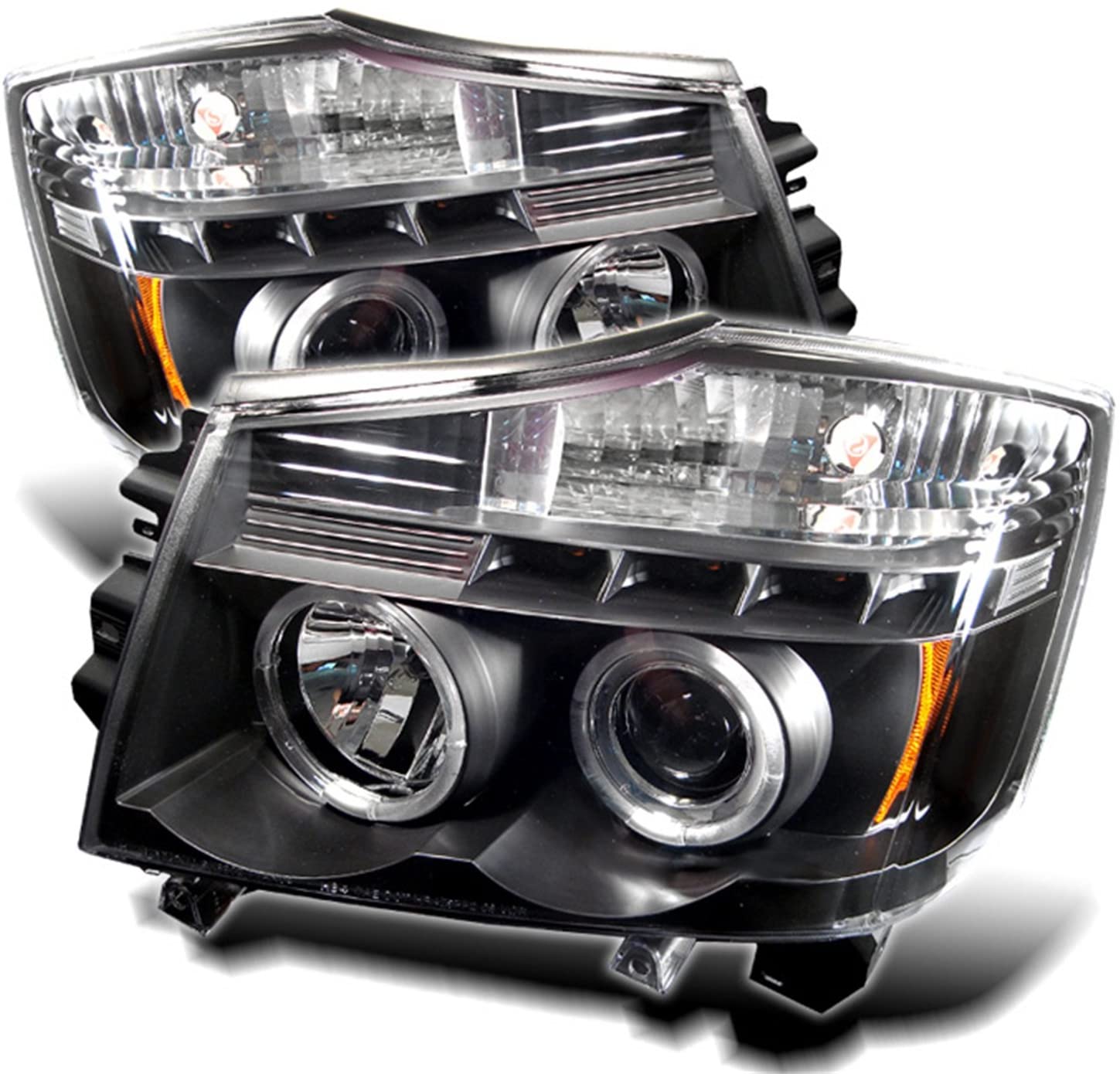 Spyder Auto Nissan Titan/Nissan Armada Black Halogen LED Projector Headlight (PRO-YD-NTI04-HL-BK) (Black/Clear)