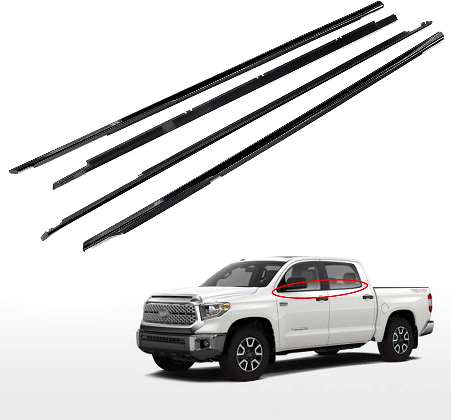 Toryea Black 4pcs Door Outside Weatherstrip Trim Seal Belt Fit Toyota Tundra 2007 2008 2009 2010 2011 2012 2013 2014 2015 2016 2017 2018(Not Double Cab)