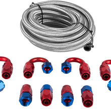 Happybuy AN8 20Ft Fuel Line Hose Kit - Stainless Steel Nylon Braided AN-8 Gas Oil Fuel Line Hose with 10PCS Aluminum Hose End Fitting Adapters Fuel Line Set (20Ft Silver)
