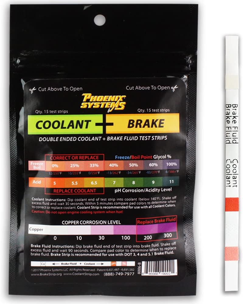 Phoenix Systems 8006-B Double-Ended Coolant + Brake Fluid Test Strips (15 foil wrapped test strips), 1 Pack