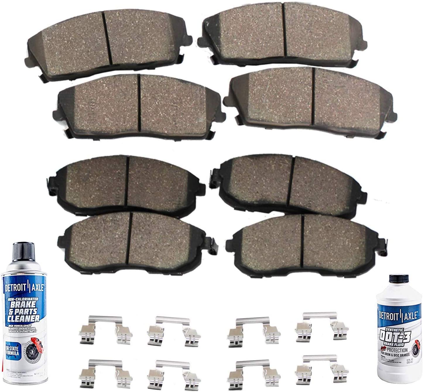 Detroit Axle - Front & Rear Ceramic Brake Pads w/Hardware & Fluid, Cleaner for 2005-2007 Ford F-250 Super Duty/ 2005-2008 F-350 Super Duty(Models w/Single Rear Wheels)