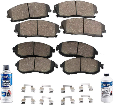 Detroit Axle - All (4) Front and Rear Ceramic Brake Pads w/Hardware & Brake Cleaner & Fluid for 2008-17 Buick Enclave - [2009-17 Chevy Traverse] - 2007-16 GMC Acadia - [2007-10 Saturn Outlook]