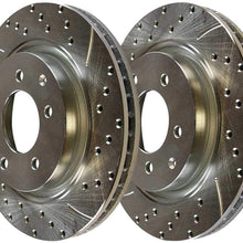 AutoShack BRKPKG003579 Rear Drilled and Slotted Silver Brake Rotors and Ceramic Pads