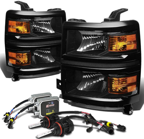 For Chevy Silverado GMT K2XX Headlight+8,000K H11 HID+Thick Ballasts (Black Housing Amber Reflector)