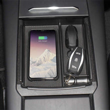 TAPTES Model X S Qi Wireless Phone Charger Center Console Organizer + Fast Charging Charger, Armrest Box Storage Tray Pad Accessories for Tesla Model X and S 2016 2017 2018 2019