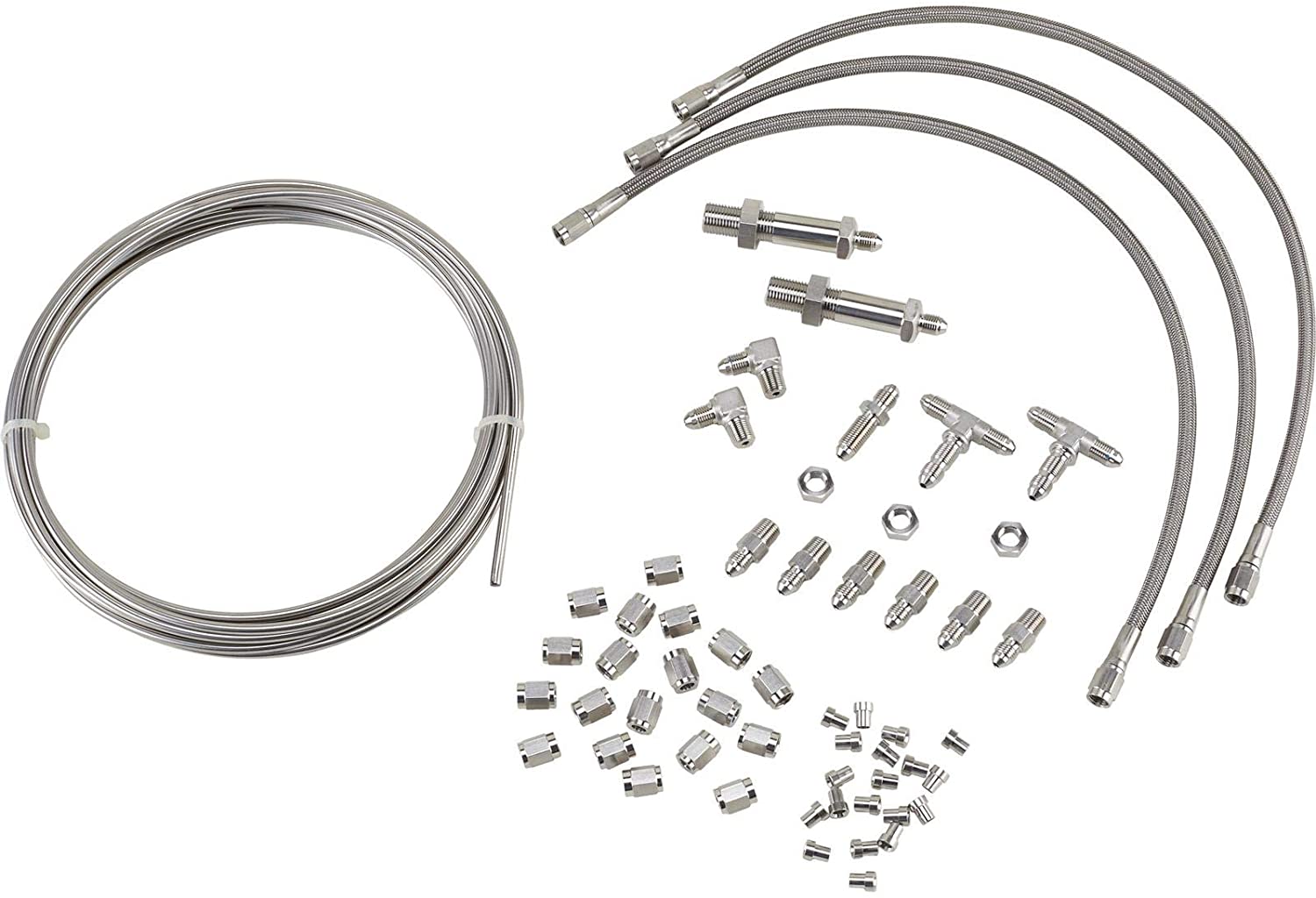 Stainless Steel -3 AN Brake Line Kit, 3-Hose, 20 Ft. Tubing