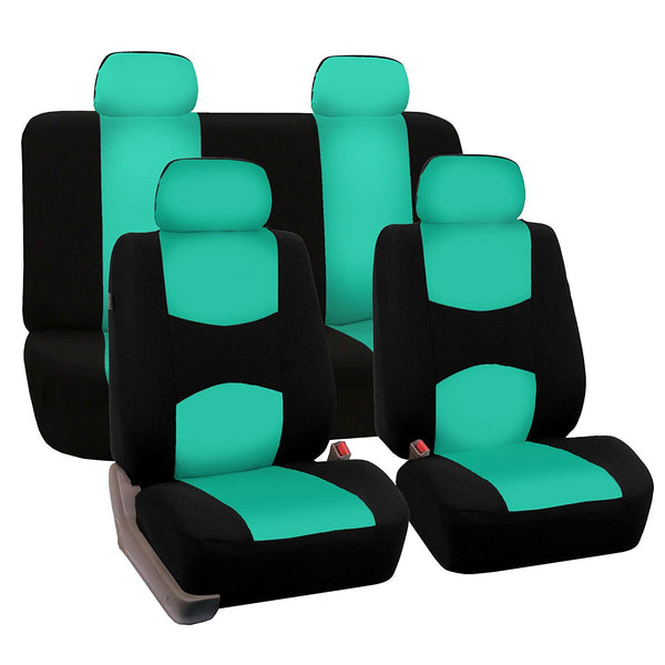 FH Group Mint FB050MINT114 Flat Cloth Fulls Set Seat Covers (w. 4 Detachable Headrests and Solid Bench)