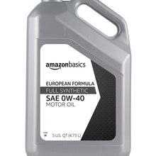 AmazonBasics Full Synthetic Motor Oil, Euro Formula for Turbo-Charged Vehicles, API SN, A3/B4, 0W-40, 5 Quart