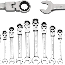 Yashong 12-Piece 8-19MM Metric Flex-Head Ratcheting Wrench Set, Professional Superior Quality Chrome Vanadium Steel Combination Ended Standard Kit with Portable Suspended Canvas Bag
