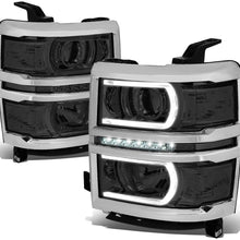 For Chevy Silverado 1500 Pair LED DRL+U Tube Bar Projector Headlight/Lamp Smoked/Clear