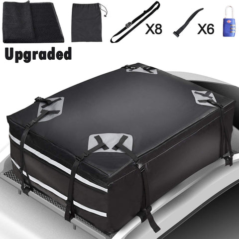 Cargo Carrier Bag Waterproof 19 Cubic Feet Waterproof, Snowproof Car Roof Top Carrier with Anti-Slip Mat + 8 Reinforced Straps + 6 Door Hooks Universal for All Cars Vehicles with / without Rack