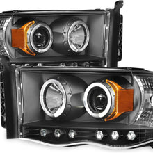 For 2002-2005 Dodge Ram 1500 | 2003-2005 Ram 2500 3500 Black Dual Halo Projector Headlights Pair Set