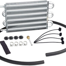 LucaSng 6 Row Radiator Remote Transmission Oil Cooler Aluminum with 10" Black Cooling Fan w/Kit Electric Radiator Cooling 12V 80W Mount Kit