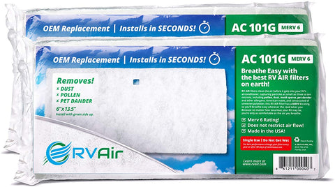 RV Air RV AC Filter | 2 Filters AC 101G Air Filters for RV Air Conditioner | Made in USA RV Filter to Replace Standard RV Air Conditioner Filters for Better Airflow and Cleaner Air | MERV 6 Rated