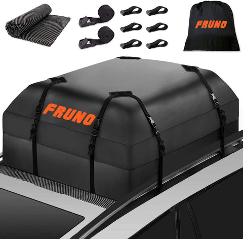FRUNO 2021 Upgrade Waterproof Heavy Duty Soft-Shell Vehicle Rooftop Cargo Carrier Bag for Car with/Without Roof Top Rack (15 Cubic Feet)
