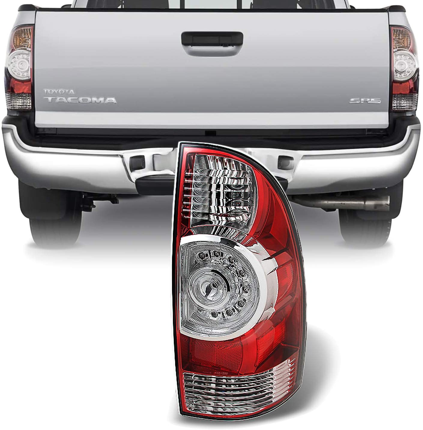 For 05-15 Toyota Tacoma Pickup Truck Red Clear Rear Tail Lights Brake Lamps Passenger Right Side Replacement