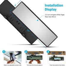 Dependable Direct Universal 12 Inch Interior Clip On Panoramic Rearview Mirror - Clear Tint - Wide Angle - for use in Car, SUV, Truck