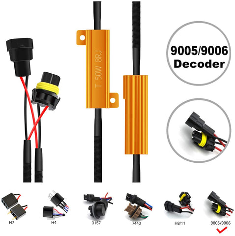 HOCOLO 7443 7440 7441 Turn Signal Light or Backup Light LED Resistor Kit Relay Harness Adapter Anti Flicker Error Decoder Warning Canceller (2pcs 7443-Resistor Decoder)