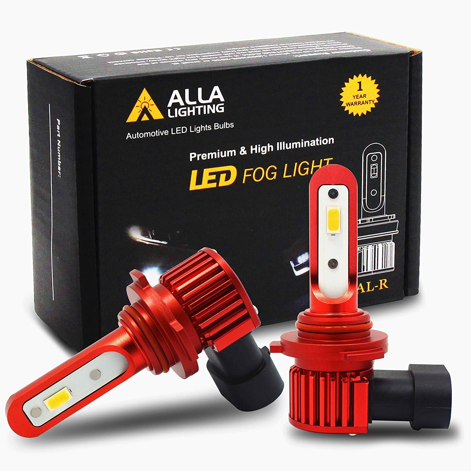 Alla Lighting Newest H10 9145 LED Fog Light Bulb AL-R Version 5200 Lumens Xtreme Super Bright High Power PY20D 9140 9040 9045 LED Fog Lights Bulbs Replacement for Cars, Trucks, 3000K Amber Yellow