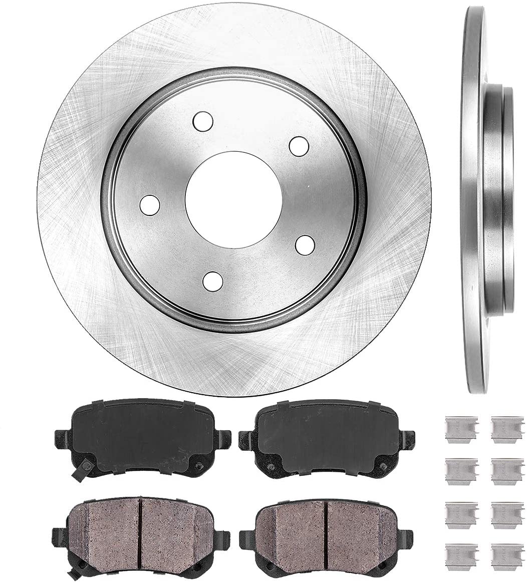 CRK12243 REAR 305 mm Premium OE 5 Lug [2] Brake Disc Rotors + [4] Ceramic Brake Pads + Clips
