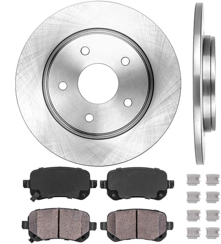 CRK12243 REAR 305 mm Premium OE 5 Lug [2] Brake Disc Rotors + [4] Ceramic Brake Pads + Clips
