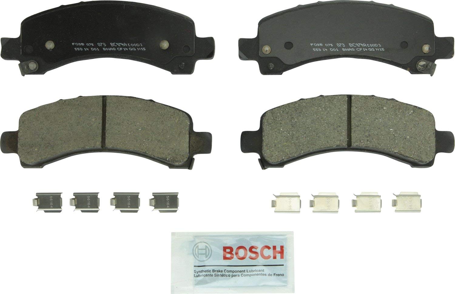 Bosch BC974A QuietCast Premium Ceramic Disc Brake Pad Set For Select Cadillac Escalade; Chevrolet Avalanche, Express 1500, Express Cargo, Suburban 1500, Tahoe; GMC Savana, Yukon, Yukon XL 1500; Rear