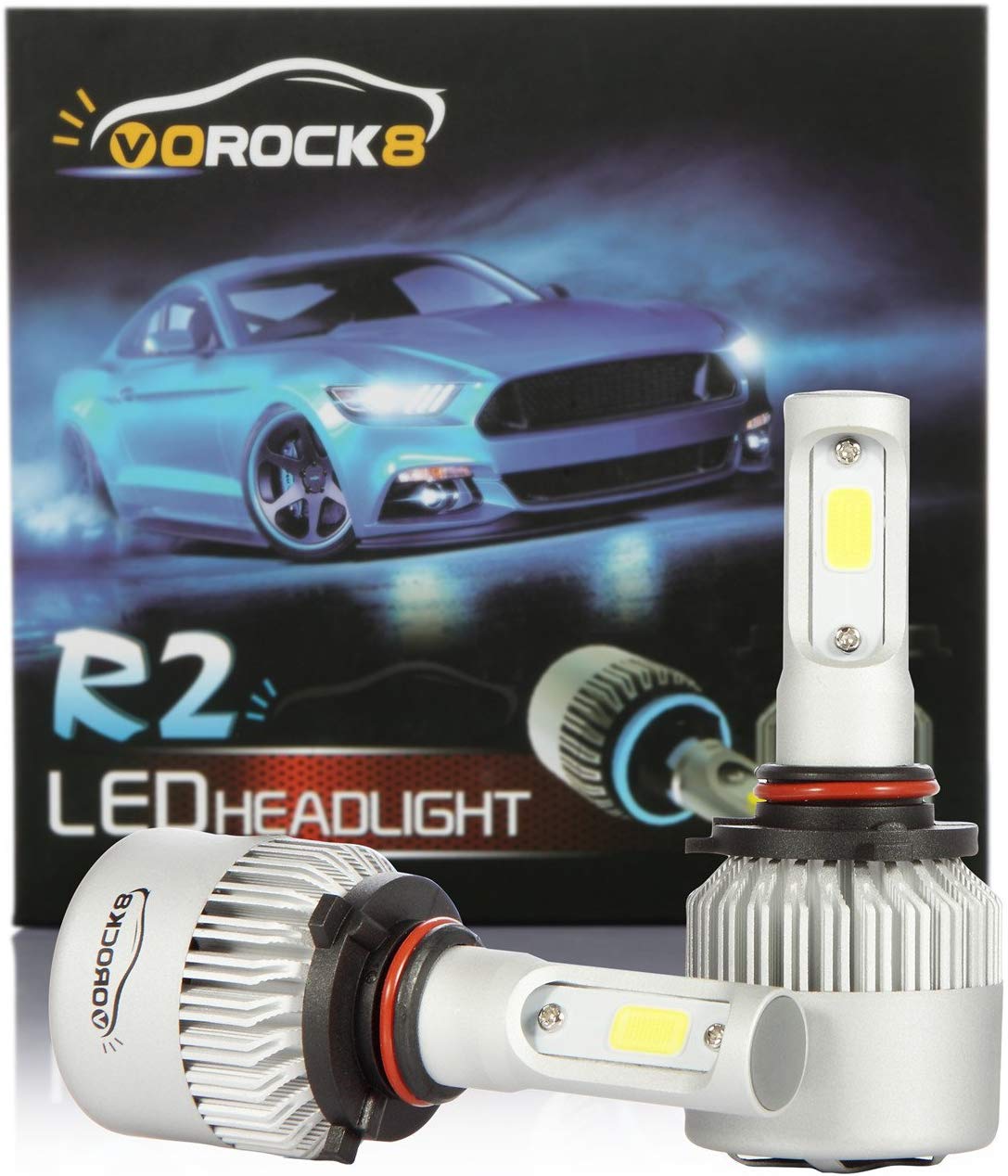 VoRock8 R2 COB 9005 HB3 8000 Lumens Led Headlight Conversion Kit, High Beam Headlamp Hi Beam Bright Headlights, Halogen Head Light Replacement, 6500K Xenon White, 1 Pair