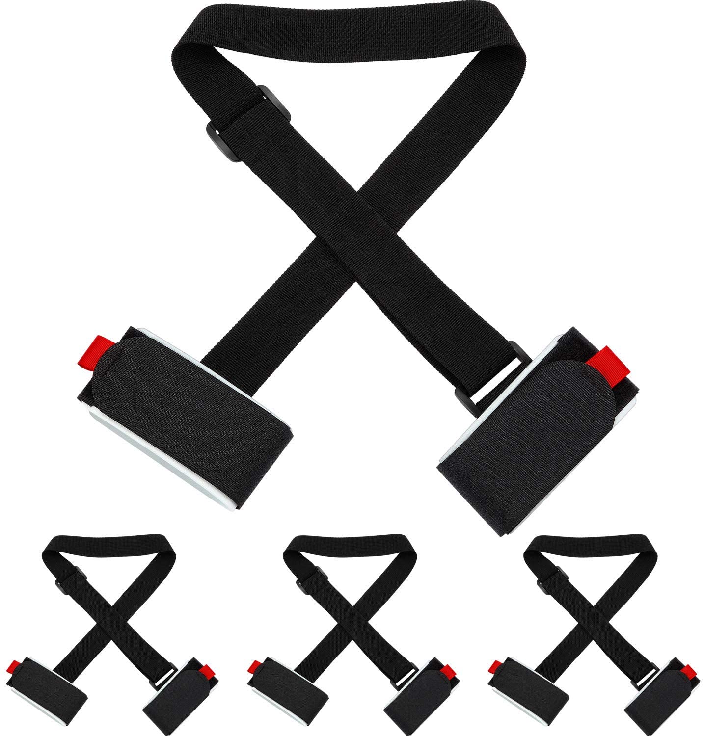 4 Packs Thick and Strong Ski Straps Black Ski Carrier Strap Adjustable Shoulder Carrier Lash Handle Straps with Cushioned Fastener Tape Strap Loop for Adults Kids