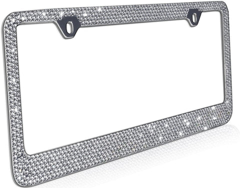 Motorup America Auto License Plate Frame Cover 2-Pack with Bling Crystal Diamond Cut Fits Select Vehicles Car Truck Van SUV