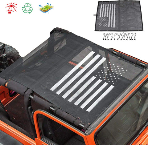 TOAPCAYR TJ Mesh Bikini Top Sunshade UV Protection Soft Top for 1997-2006 Jeep Wrangler TJ and 1987-1999 YJ in Black & White US Flag