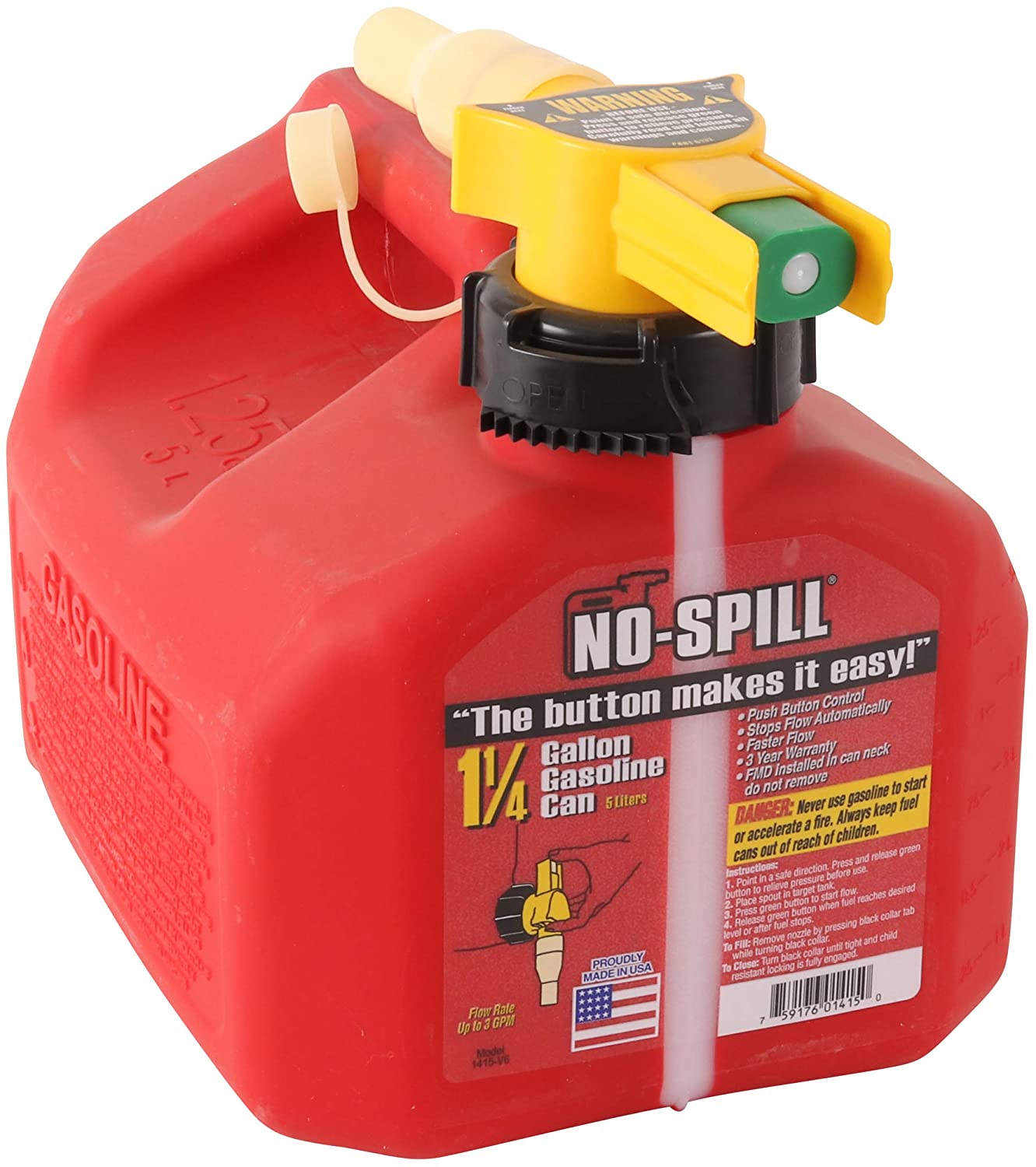 No-Spill 1415 1-1/4-Gallon Poly Gas Can (CARB Compliant)