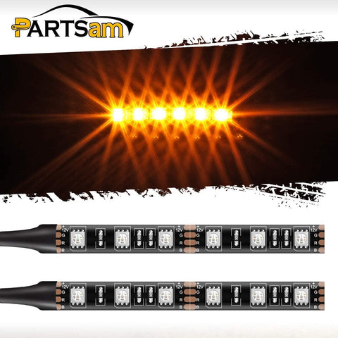 Partsam LED Strip Light Bar 2X 6 LED Black Third Brake Light Motorcycle Turn Signal Backup License Plate Universal Amber Lights Strip