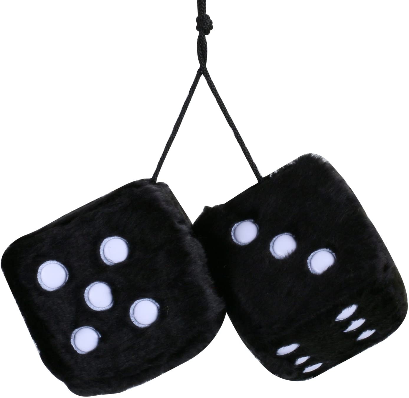 Mrcartool 3 inch Pair of Retro Square Mirror Hanging Dice Couple Fuzzy Plush Dice with Dots for Car Interior Ornament Decoration (Black)