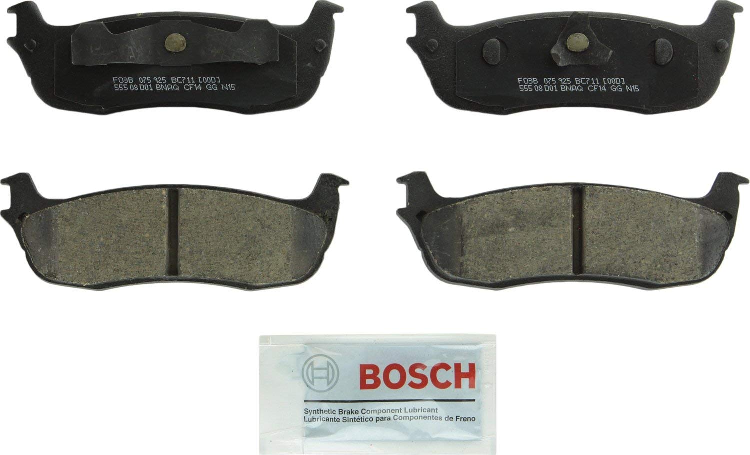Bosch BC711 QuietCast Premium Ceramic Disc Brake Pad Set For Select Ford Expedition, F-150, F-150 Heritage, F-250, F-250 HD; Lincoln Blackwood, Navigator, Town Car; Rear