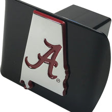 University of Alabama METAL State Shaped emblem (with Crimson trim) on black METAL Hitch Cover