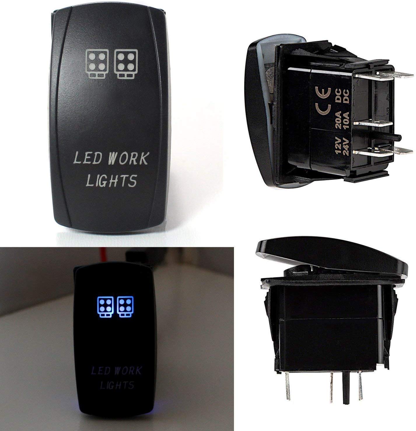 iJDMTOY (1) 3-Inch Cube LED Work Lights 5-Pin SPST ON/OFF Blue LED Indicator Rocker Switch For Car Truck 4x4 Jeep Boat For Work Lights, Fog Lights, Daytime Running Lamps, etc