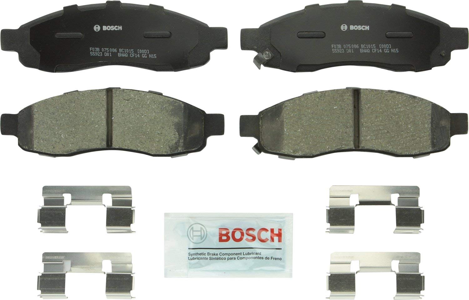 Bosch BC1015 QuietCast Premium Ceramic Disc Brake Pad Set For Infiniti: 2004-2005 QX56; Nissan: 2005-2006 Armada, 2004 Pathfinder Armada, 2004-2007 Titan; Front