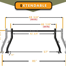 Truck Ladder Rack 800lbs Capacity Heavy Duty Extendable Universal Pickup Rack Two-bar Set Matte Black One Pair