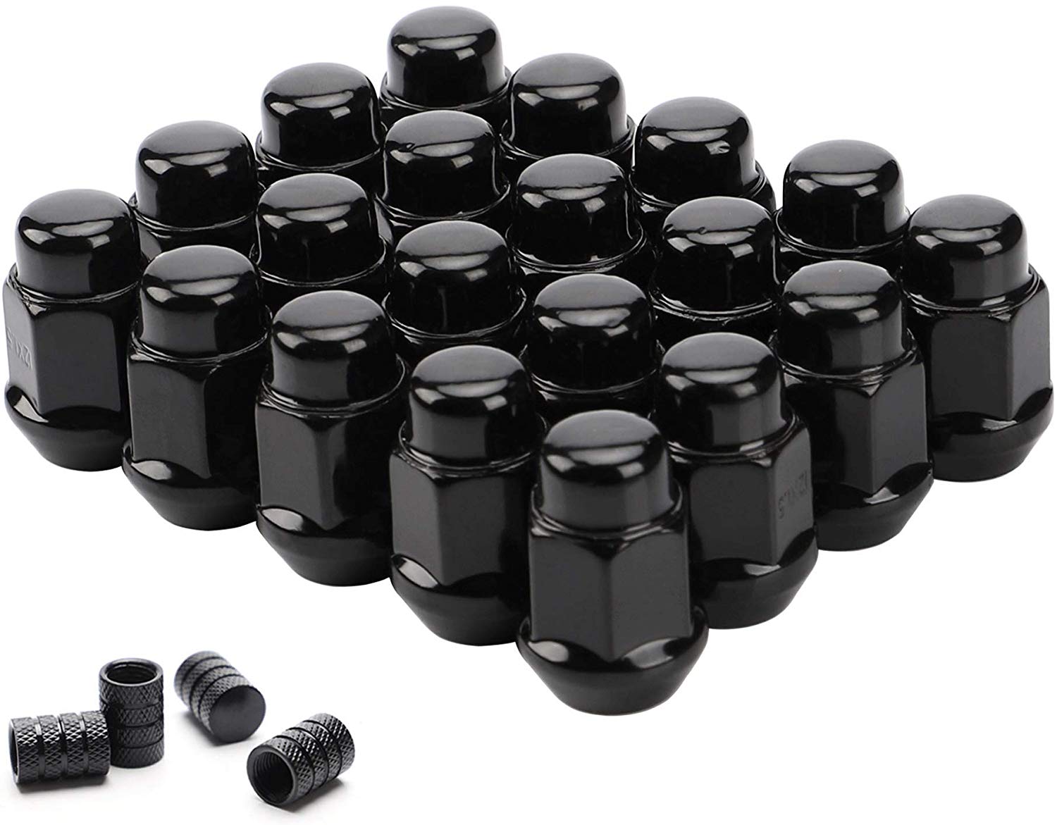 Flycle 20PCS 1.4 inch Black 12x1.5 Closed End Bulge Acorn Lug Nuts - Cone Seat - 19mm Hex Wheel Lug Nut for Acura Integra Buick Cadillac Chevrolet Chrysler Dodge Ford GMC Honda Hyundai Lexus