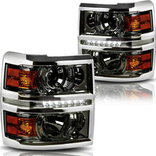 LED DRL Projector Headlight Assembly Compatible with Chevy Silverado 14-15 Headlamps with Smoked Lens Amber Corner